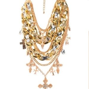 desperately in search of this akira necklace chunky layered cross gold multi